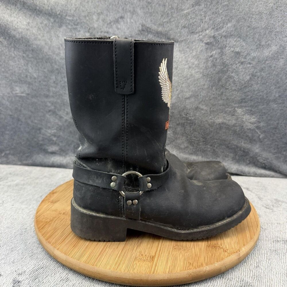 Harley-Davidson Harness Boots Womens Size 3.5 Black Leather Biker Mid Calf 73001